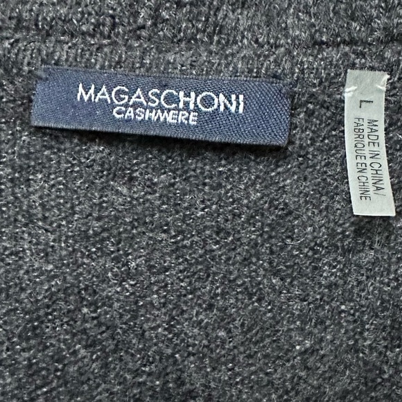 Magaschoni Cashmere Grey Open Sweater Ruffle Trim **Flaw Small Holes size L - Picture 4 of 11